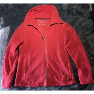 Calvin Klein Performance Jacket Womens Size L Pink Fleece Full Zip Logo Sleeve
